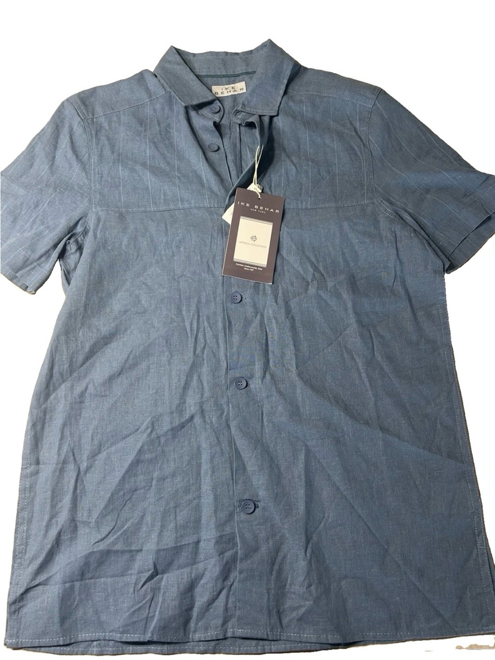 NWT Ike Behar Mineral Collection Blue Linen Blend Button Shirt Men’s S